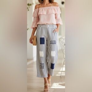 NWOT 100% LINEN Striped Button-Up Pants